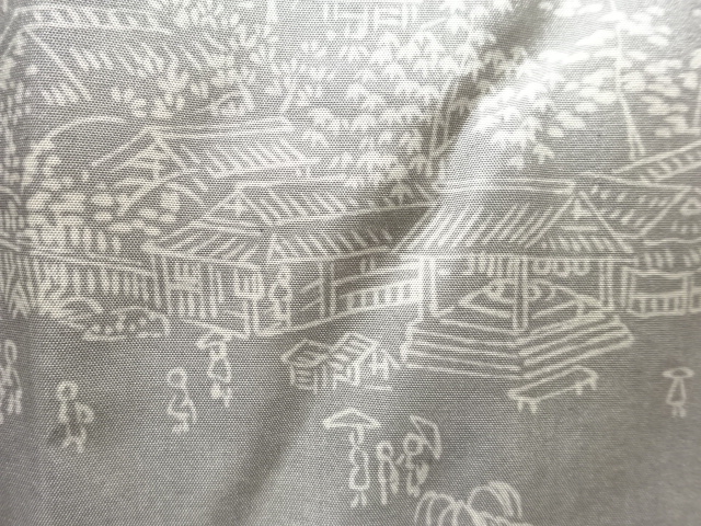 アンティーク　家屋風景模様男物長襦袢